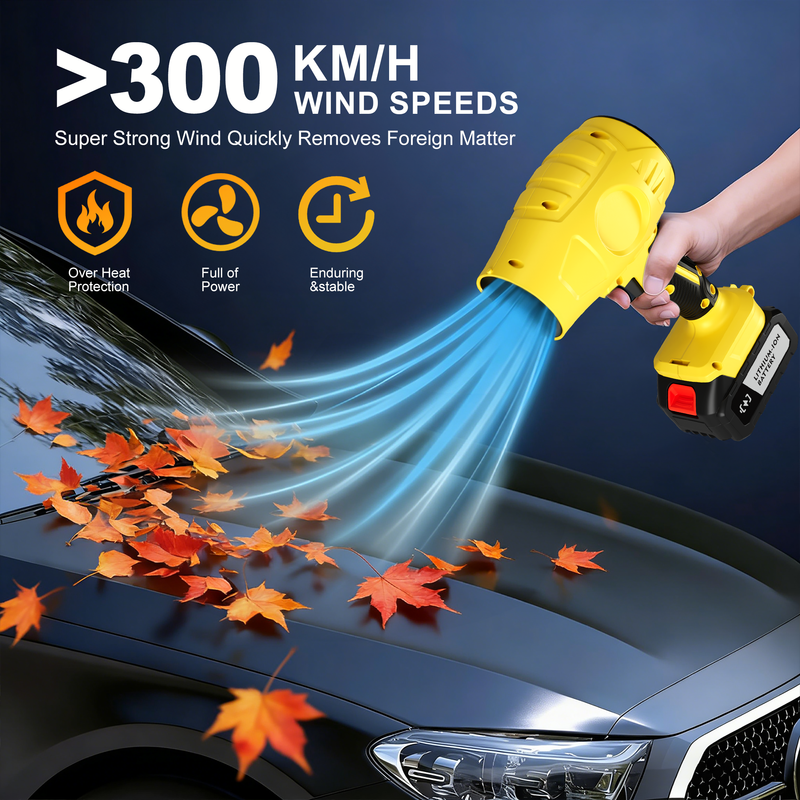 Brushless Cordless Leaf Blower 2 Batteries, Portable Dust Cleaner Handheld Blower Air Duster for Patio Cleaning, Lawn Care, Drying, Camping Yellow