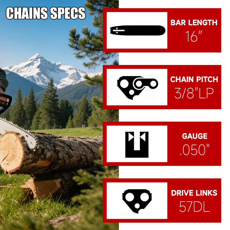 16" Chainsaw Chain 3/8" LP .050" 57DL – Fits ECH Series, CS - 3510, CS - 352, CS - 400 - Chainsawdeck