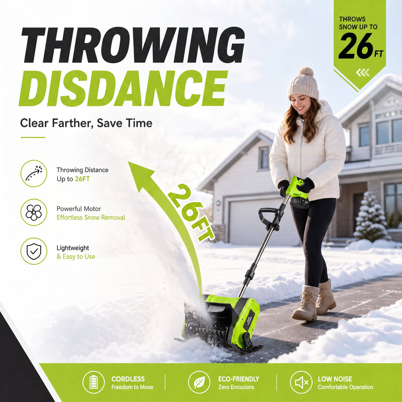 20V Cordless Snow Shovel with Two Batteries, Lightweight Electric Snow Blower with Adjustable Chute, 10-12" Clearing Width for Driveways, Sidewalks & Porches