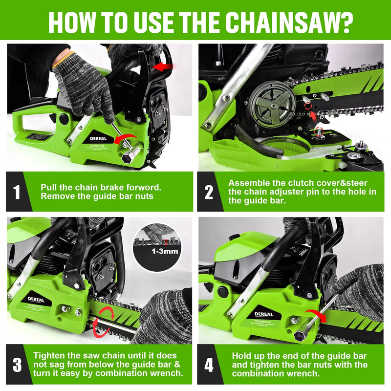 Gas Chainsaws 20 Inch Gas Powered Chainsaw 62CC CS62X-FO 2 Stroke Engine Chain Saw for Cutting Wood Outdoor Garden Farm Home
