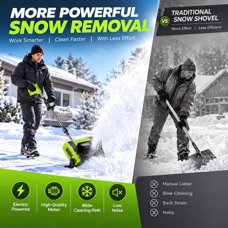 20V Cordless Snow Shovel with Two Batteries, Lightweight Electric Snow Blower with Adjustable Chute, 10-12" Clearing Width for Driveways, Sidewalks & Porches