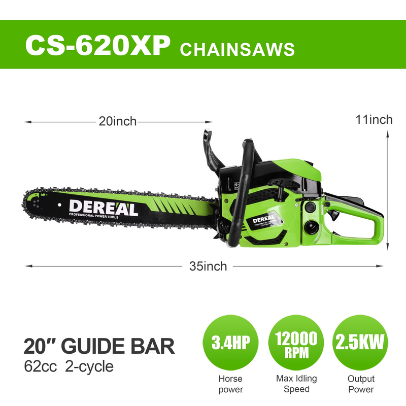 Gas Chainsaws 20 Inch Gas Powered Chainsaw 62CC CS62X-FO 2 Stroke Engine Chain Saw for Cutting Wood Outdoor Garden Farm Home