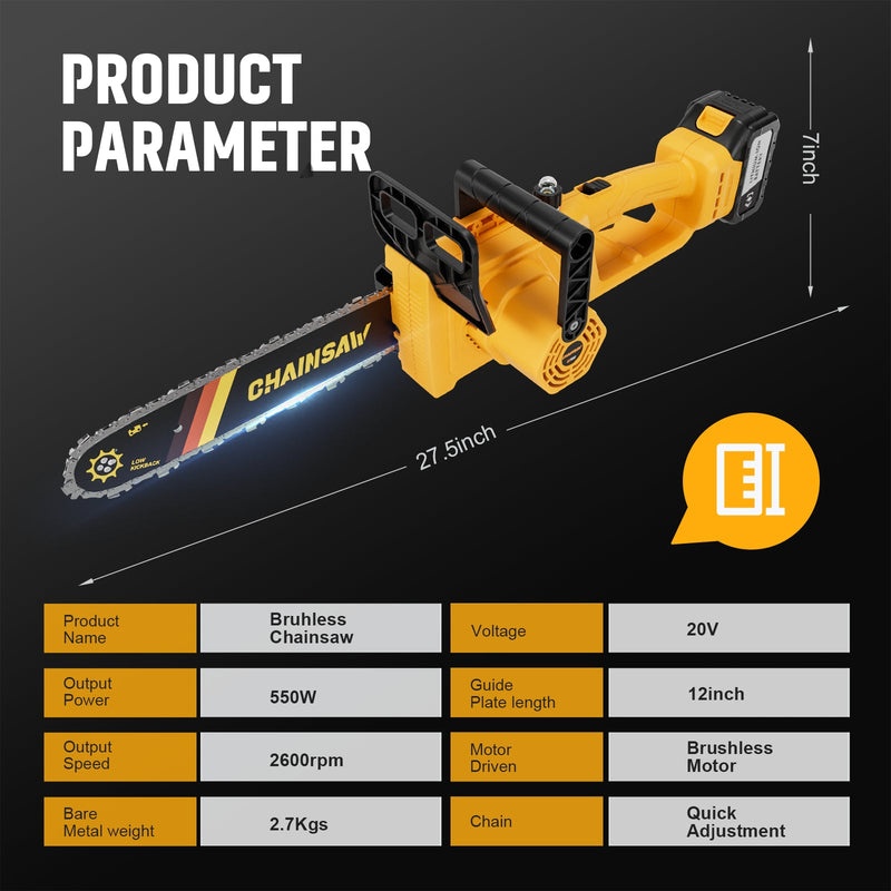 25.4cc Gas Chainsaw with 12 Inch Bar for Branch Cutting & Garden Pruning - Chainsawdeck