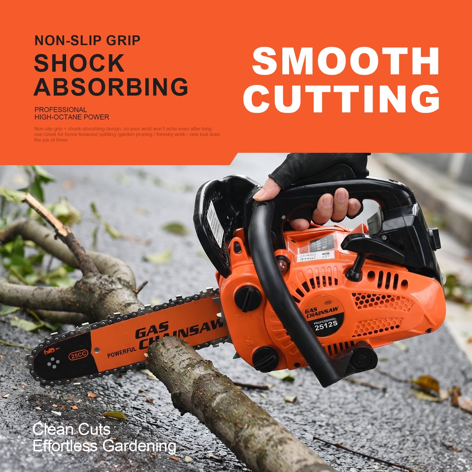 25.4cc Gas Chainsaw with 12 Inch Bar for Branch Cutting & Garden