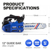 25.4cc Gas Chainsaw with 12 Inch Bar for Branch Cutting & Garden Pruning - SEESAW - Chainsawdeck