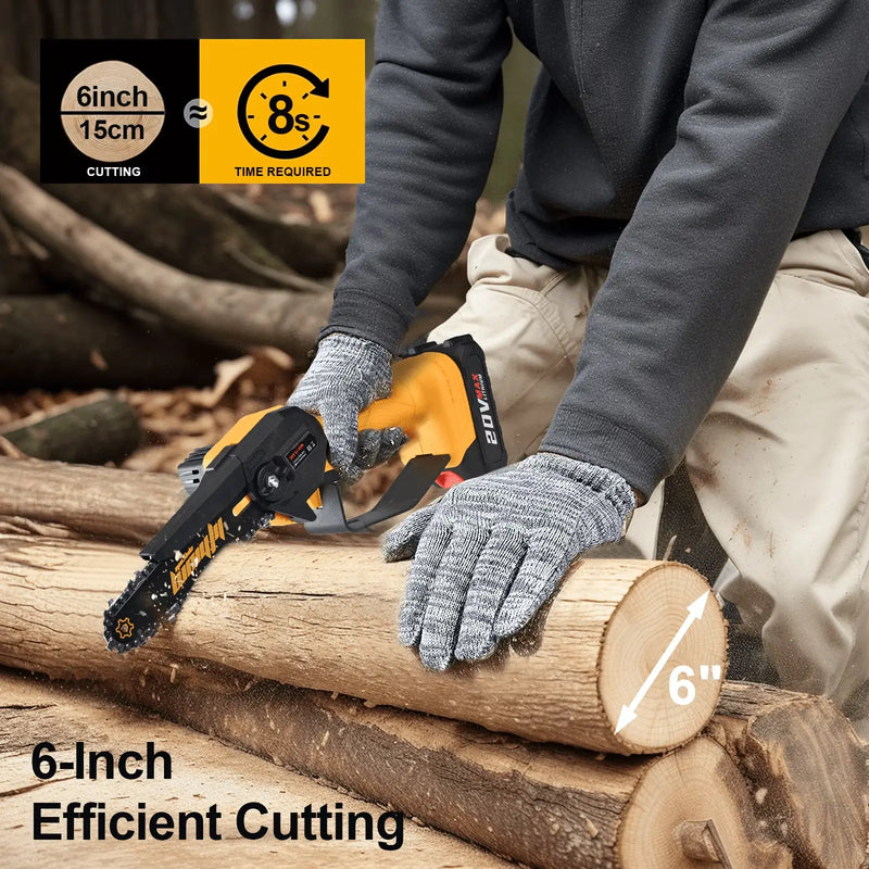 Vetoper Mini Chainsaw 6-inch with 2 Batteries Cordless Handheld Small Chain Saw for Tree Branch Wood Cutting(3 Chains)