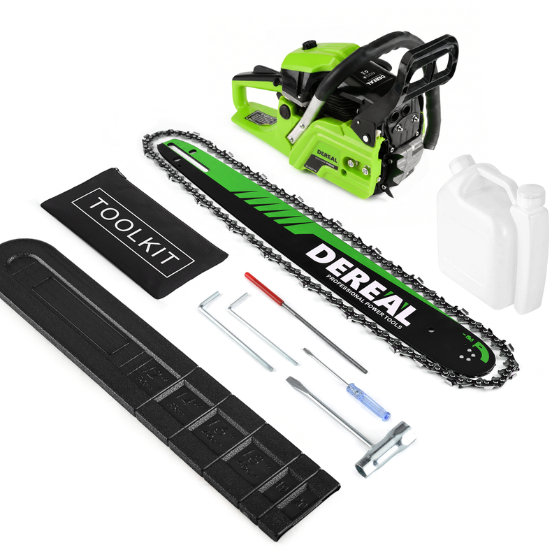 DEREAL 20" 62CC 2-Stroke Gas Chainsaw, Heavy-Duty Gas Powered Wood Cutting Saw with Automatic Oiler & Easy Start for Farm & Home Use 620XP Green