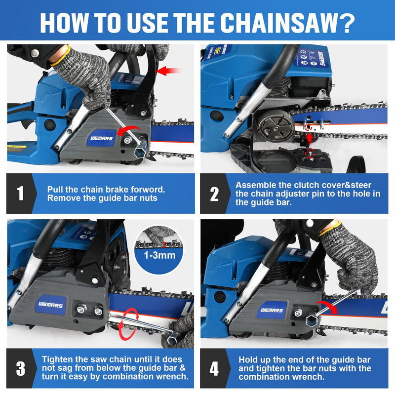 Gas Chainsaw 62CC 20in.2 Stroke Gasoline Powered Chain Saws Handheld for Home Garden 6220G Blue