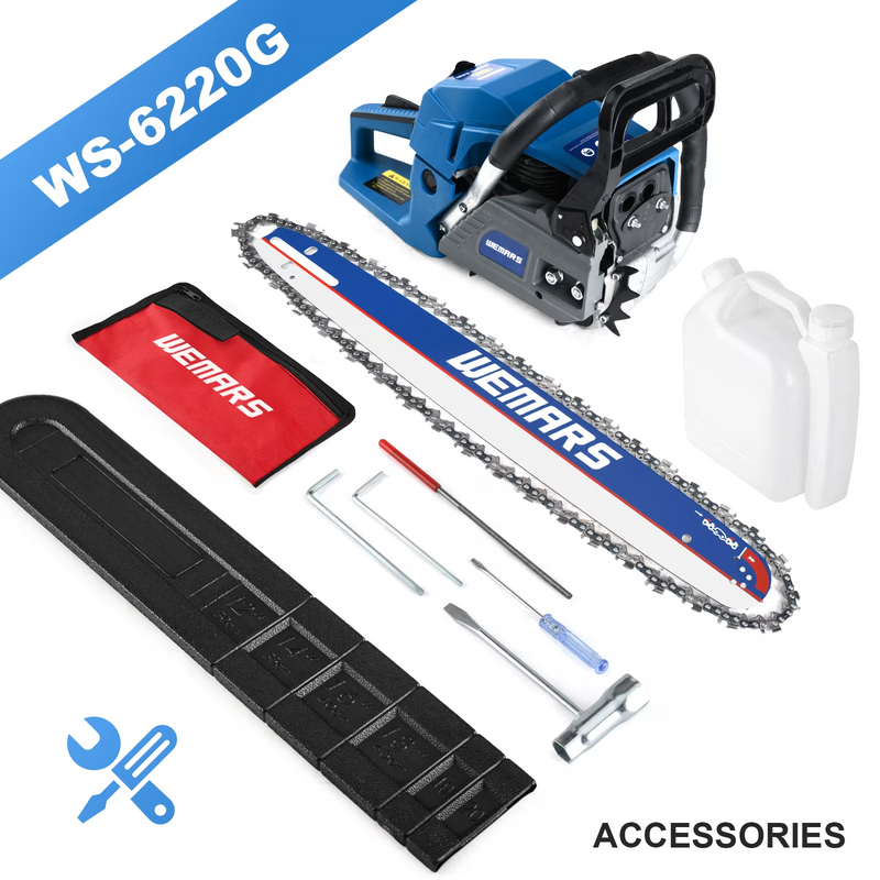 Gas Chainsaw 62CC 20in.2 Stroke Gasoline Powered Chain Saws Handheld for Home Garden 6220G Blue