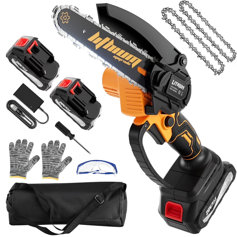Mini Chainsaw 2 Batteries 2 Chains, Portable 6in Cordless Chainsaws Handheld Pruning Shears Chain Saws for Tree Branches, Courtyard, Household, Garden