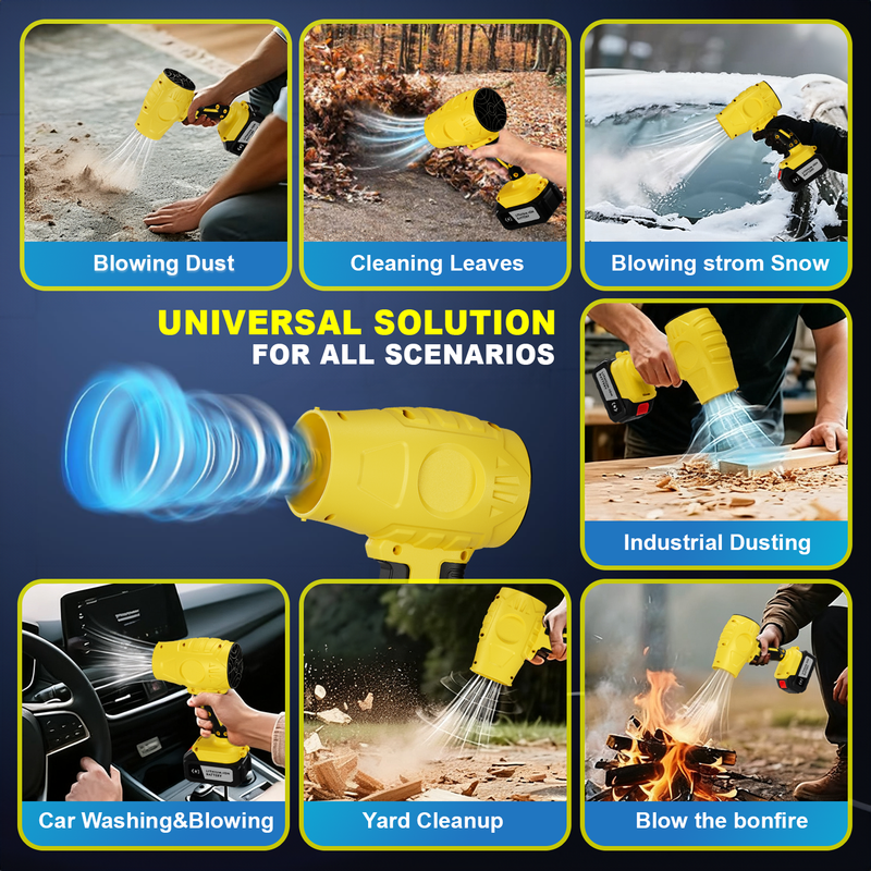 Brushless Cordless Leaf Blower 2 Batteries, Portable Dust Cleaner Handheld Blower Air Duster for Patio Cleaning, Lawn Care, Drying, Camping Yellow