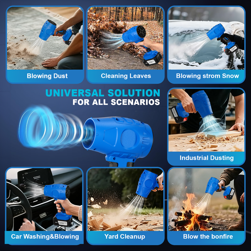 Brushless Cordless Leaf Blower 2 Batteries, Portable Dust Cleaner Handheld Blower Air Duster for Patio Cleaning, Lawn Care, Drying, Camping Blue