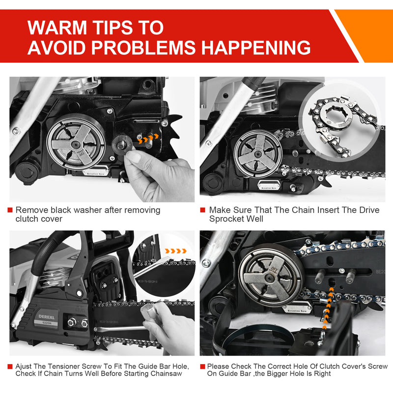 62cc Gas Chainsaw with 20 Inch Bar for Firewood Cutting & Farm Work-DEREAL