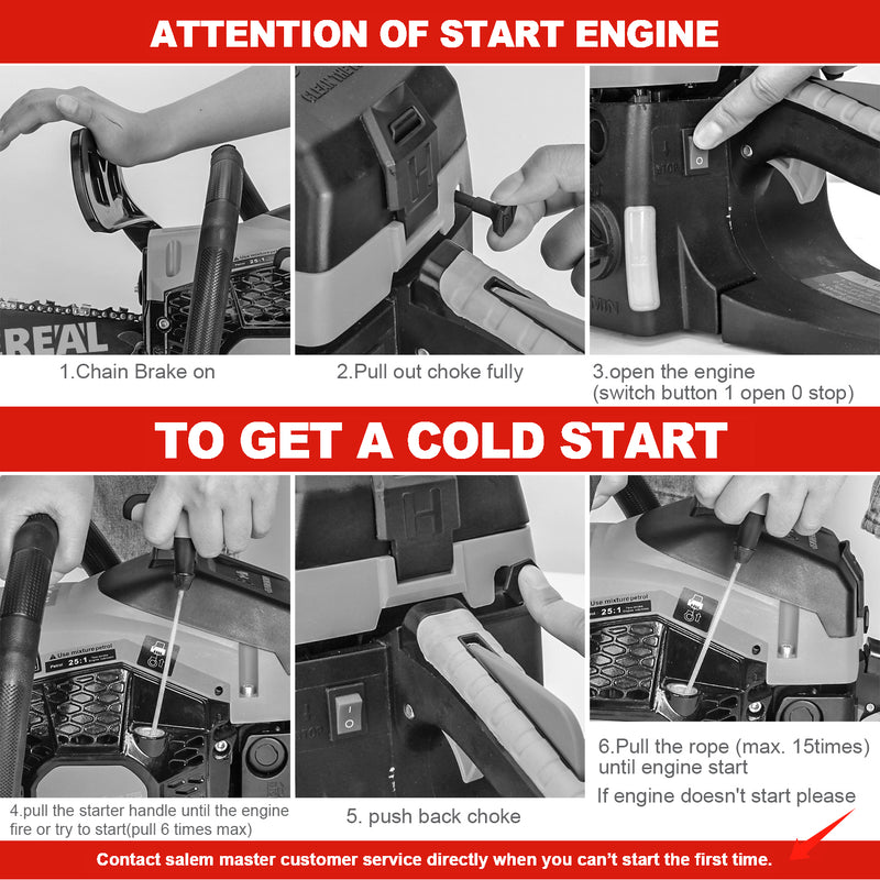 62cc Gas Chainsaw with 20 Inch Bar for Firewood Cutting & Farm Work-DEREAL