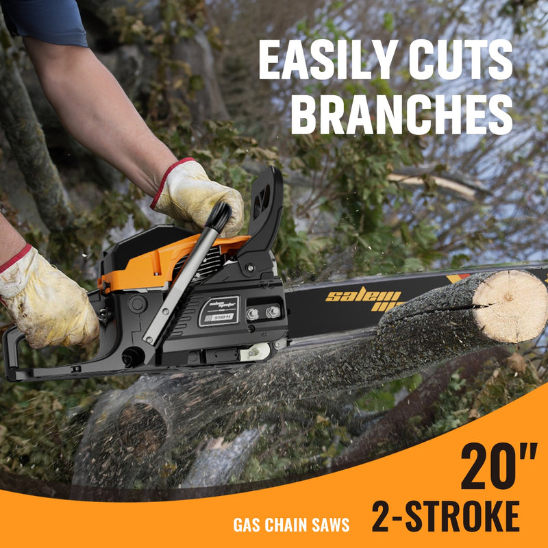 55cc Gas Chainsaw with 20 Inch Bar for Firewood Cutting & Yard Work - SALEMMASLER - Chainsawdeck