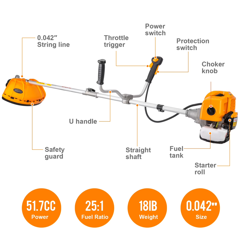 Vetoper 51.7CC 2 Cycle Gas Powered Weed Eater Cordless Brush Cutter Straight Shaft Gas Trimmer