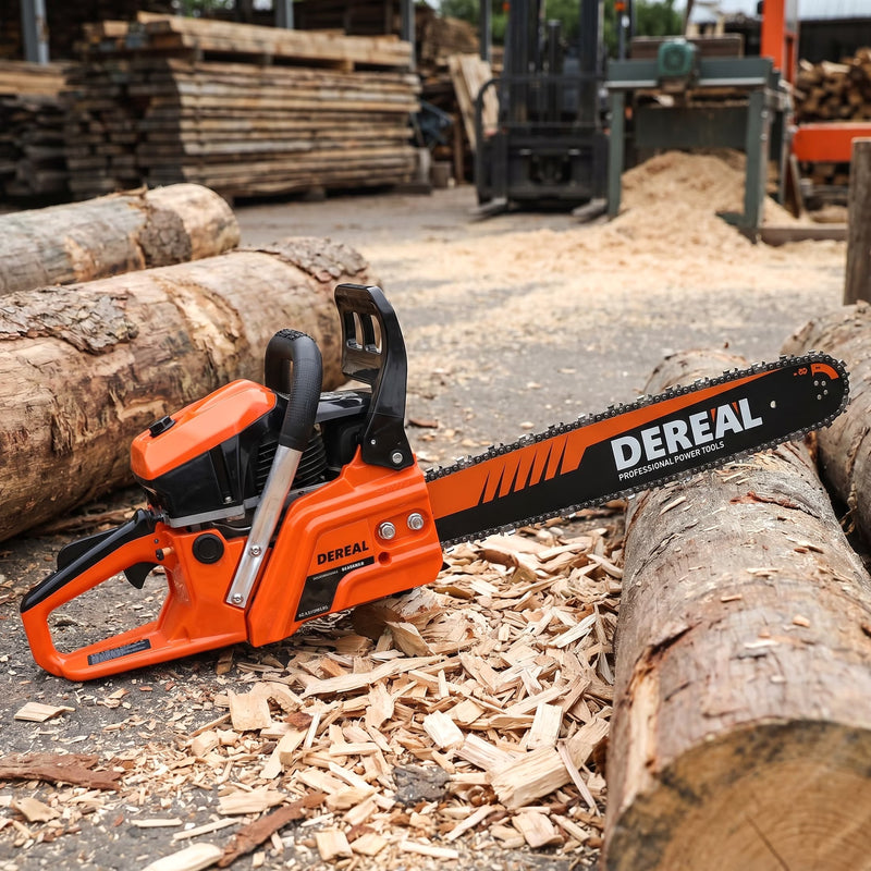DEREAL 20" 62CC 2-Stroke Gas Chainsaw, Heavy-Duty Gas Powered Wood Cutting Saw with Automatic Oiler & Easy Start for Farm & Home Use 620XP Orange