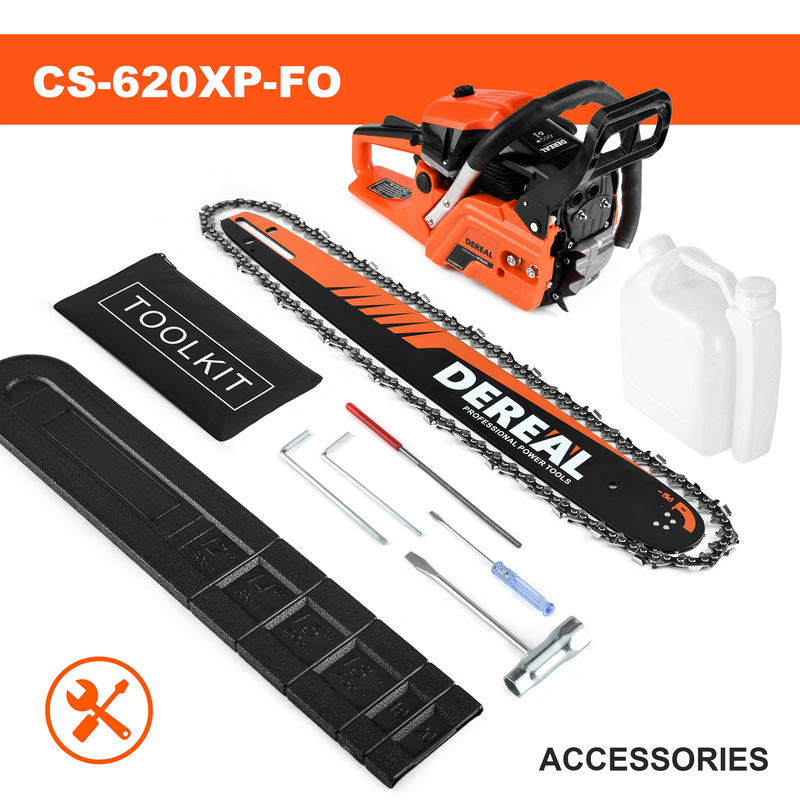 DEREAL 20" 62CC 2-Stroke Gas Chainsaw, Heavy-Duty Gas Powered Wood Cutting Saw with Automatic Oiler & Easy Start for Farm & Home Use 620XP Orange