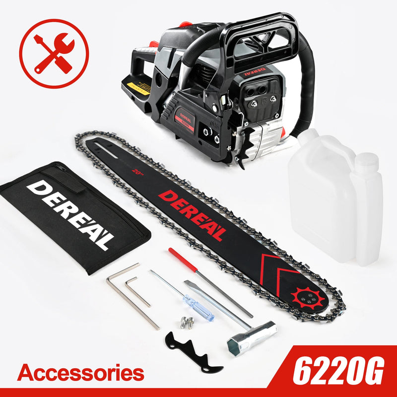 62cc Gas Chainsaw with 20 Inch Bar for Firewood Cutting & Farm Work - DEREAL - Chainsawdeck