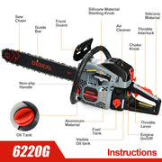 62cc Gas Chainsaw with 20 Inch Bar for Firewood Cutting & Farm Work - DEREAL - Chainsawdeck