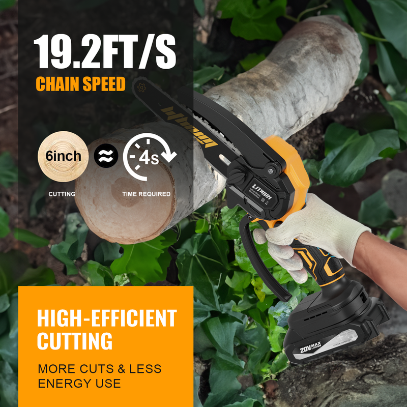 Mini Chainsaw 2 Batteries 2 Chains, Portable 6in Cordless Chainsaws Handheld Pruning Shears Chain Saws for Tree Branches, Courtyard, Household, Garden