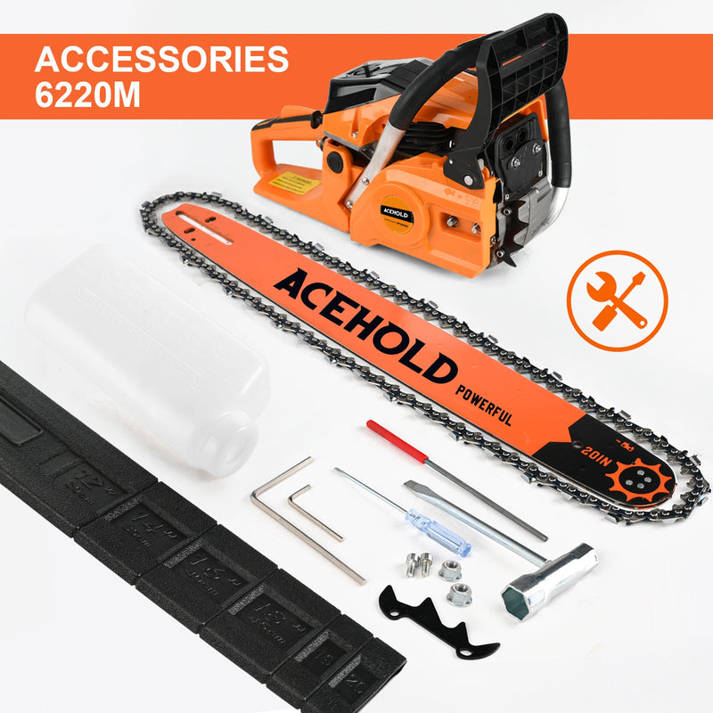 63cc Gas Chainsaw with 20 Inch Bar for Firewood Cutting & Farm Use - ACEHOLD - Chainsawdeck