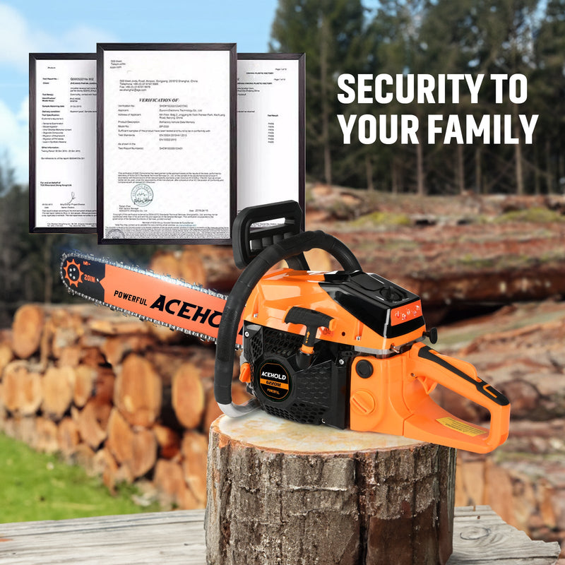 63cc Gas Chainsaw with 20 Inch Bar for Firewood Cutting & Farm Use - ACEHOLD - Chainsawdeck