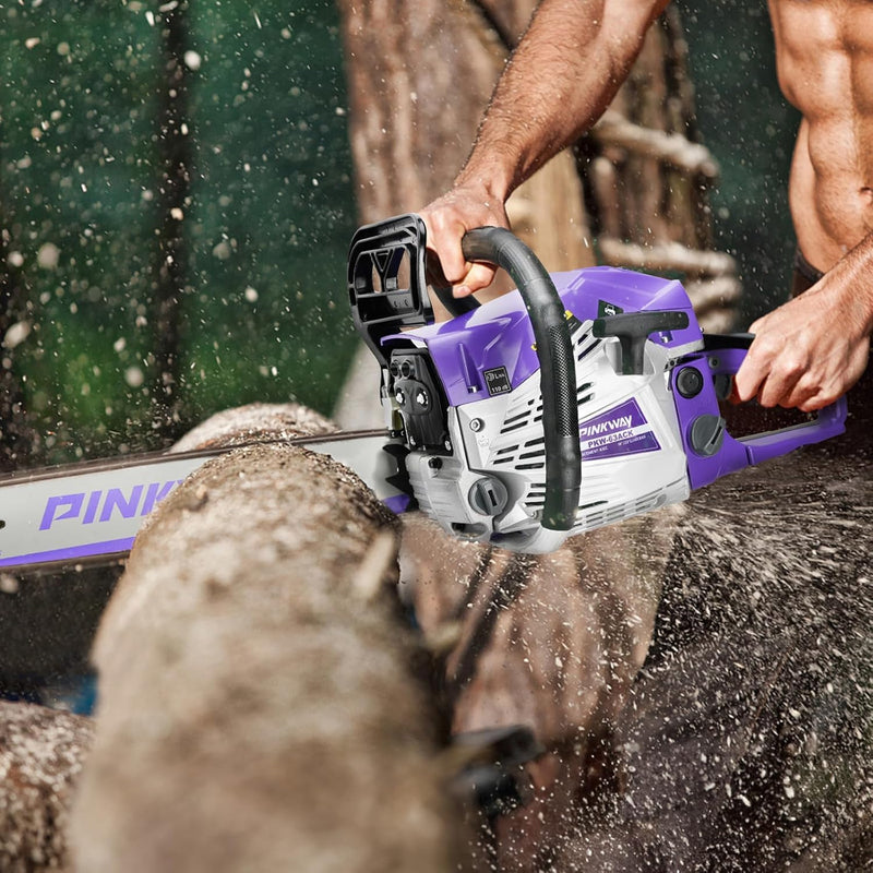 63cc Gas Chainsaw with 20 Inch Bar for Firewood Cutting & Farm Work - PINKWAY - Chainsawdeck
