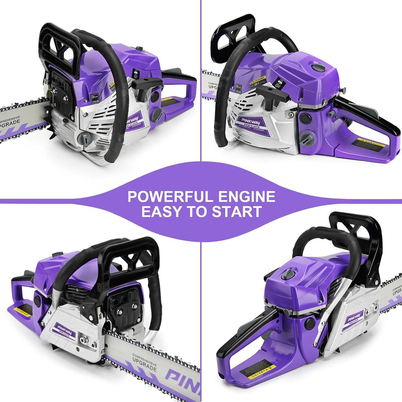 63cc Gas Chainsaw with 20 Inch Bar for Firewood Cutting & Farm Work - PINKWAY - Chainsawdeck