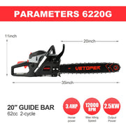 63cc Gas Chainsaw with 20 Inch Bar for Firewood Cutting & Garden Work - VETOPER - Chainsawdeck