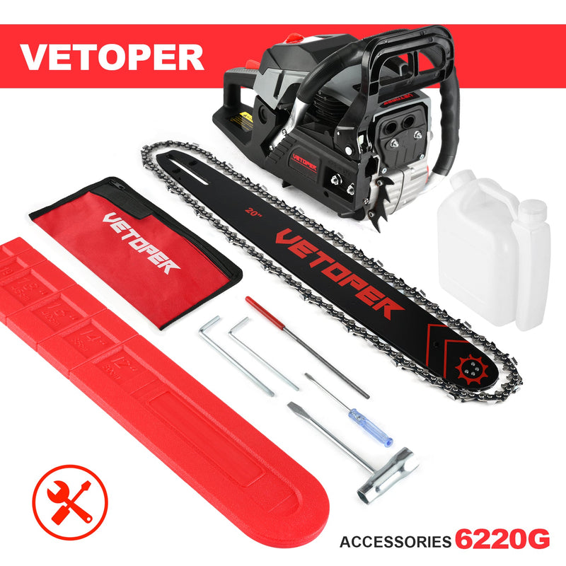 63cc Gas Chainsaw with 20 Inch Bar for Firewood Cutting & Garden Work - VETOPER - Chainsawdeck