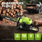 63cc Gas Chainsaw with 20 Inch Bar for Firewood Cutting & Outdoor Farm Work - SEESAW - Chainsawdeck