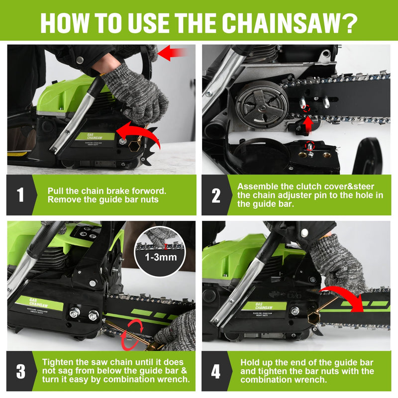 63cc Gas Chainsaw with 20 Inch Bar for Firewood Cutting & Outdoor Farm Work - SEESAW - Chainsawdeck