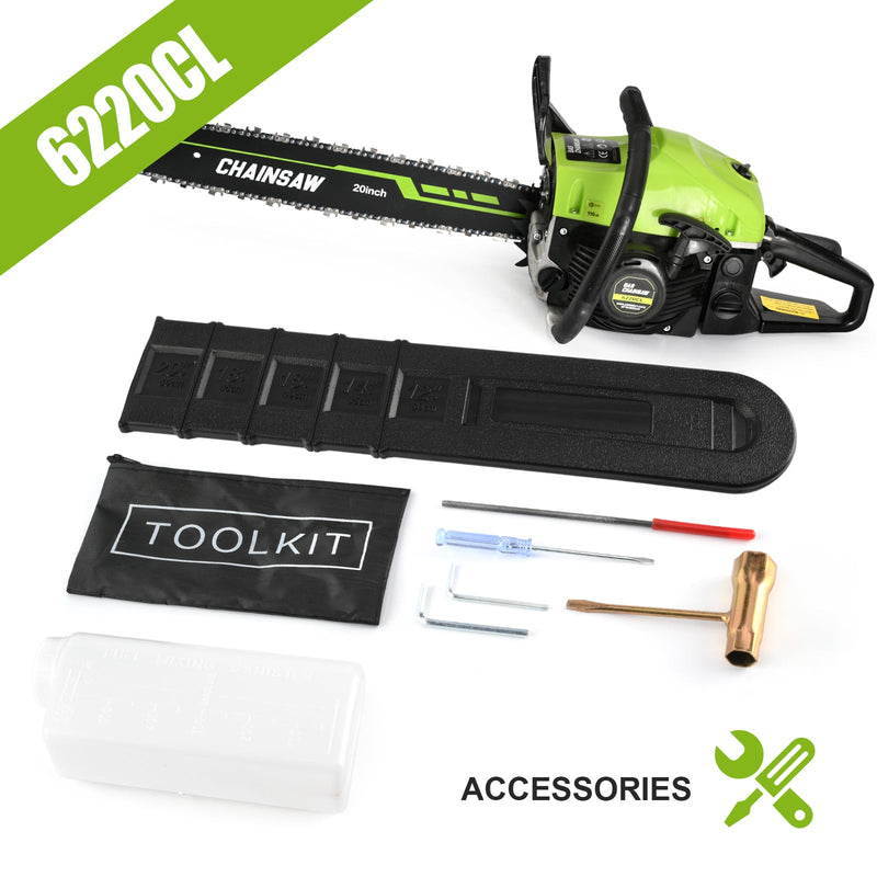 63cc Gas Chainsaw with 20 Inch Bar for Firewood Cutting & Outdoor Farm Work - SEESAW - Chainsawdeck
