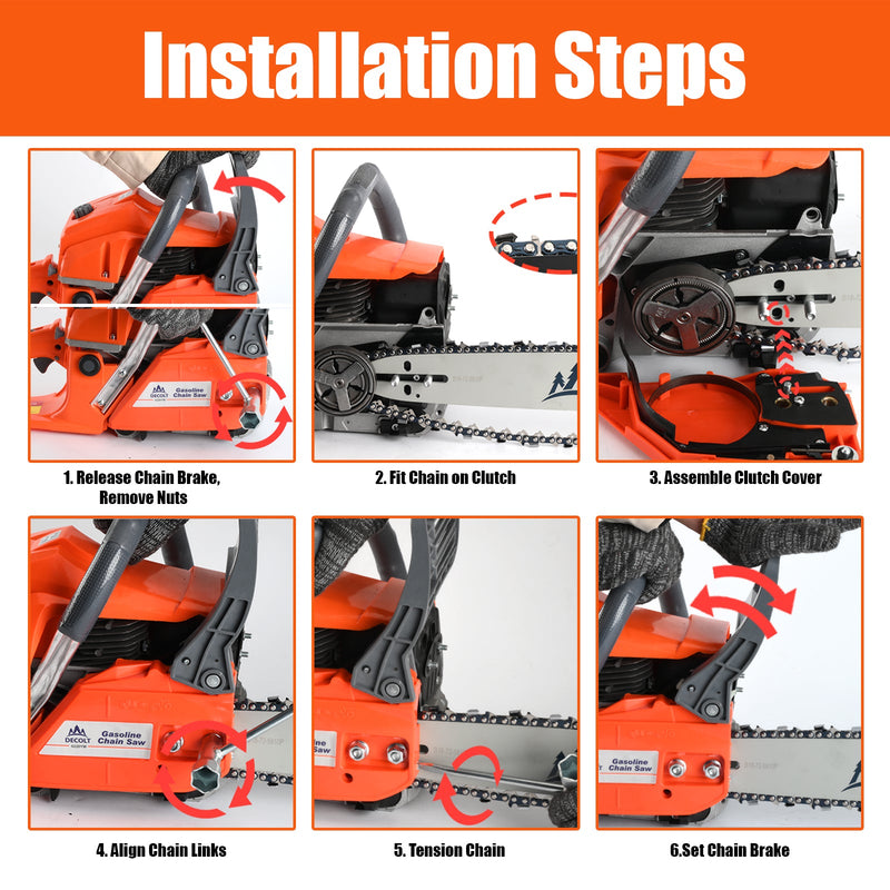 63cc Gas Chainsaw with 20 Inch Bar for Firewood Cutting & Outdoor Property Work - DECOLT - Chainsawdeck