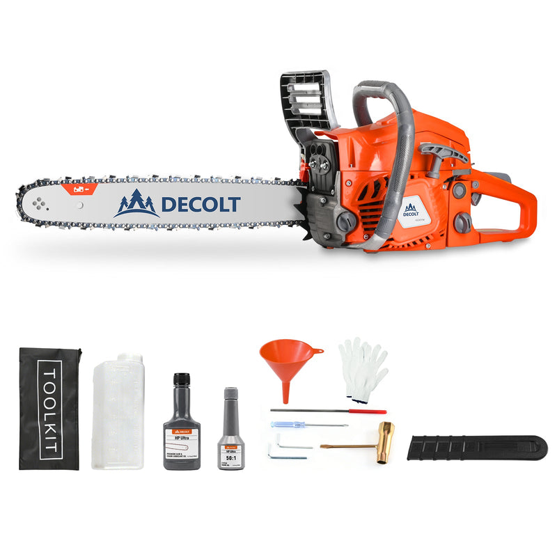 63cc Gas Chainsaw with 20 Inch Bar for Firewood Cutting & Outdoor Property Work - DECOLT - Chainsawdeck