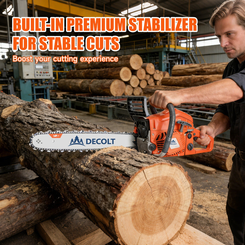63cc Gas Chainsaw with 20 Inch Bar for Firewood Cutting & Outdoor Property Work - DECOLT - Chainsawdeck