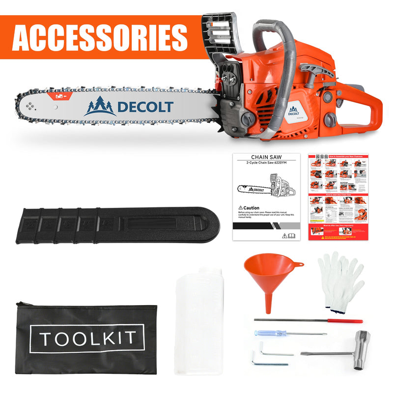63cc Gas Chainsaw with 20 Inch Bar for Firewood Cutting & Outdoor Property Work - DECOLT - Chainsawdeck