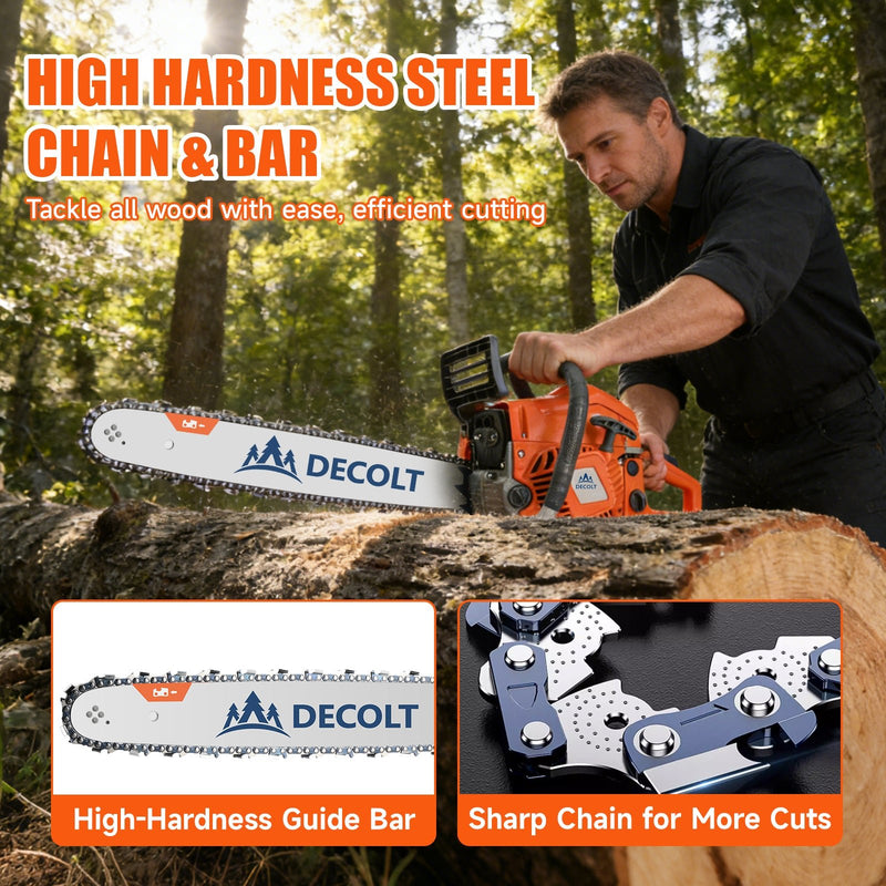 63cc Gas Chainsaw with 20 Inch Bar for Firewood Cutting & Outdoor Property Work - DECOLT - Chainsawdeck