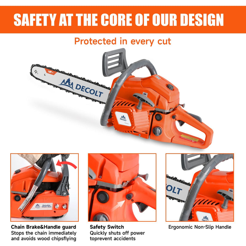 63cc Gas Chainsaw with 20 Inch Bar for Firewood Cutting & Outdoor Property Work - DECOLT - Chainsawdeck