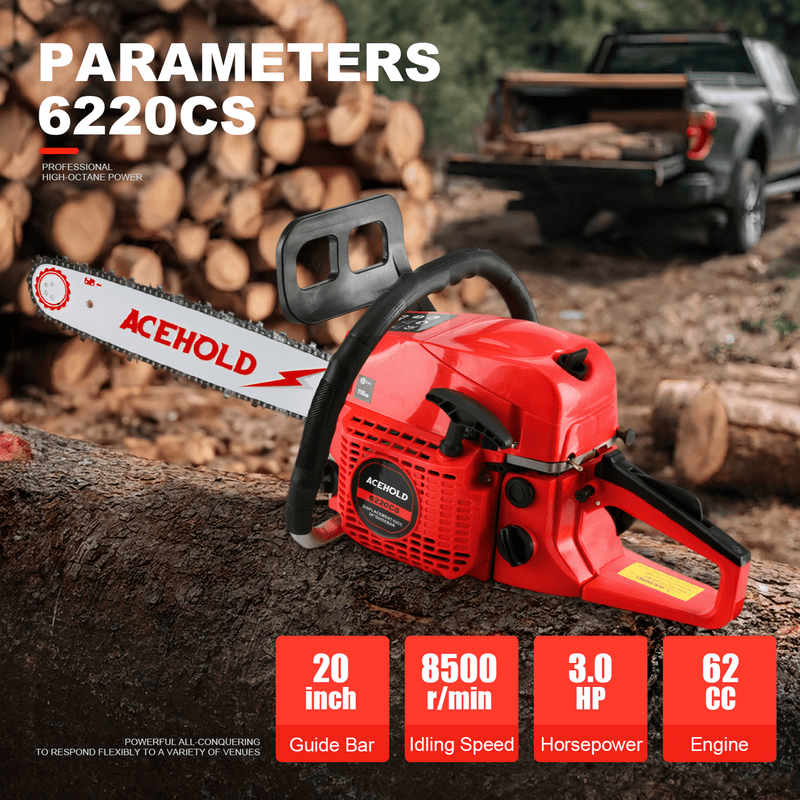 63cc Gas Chainsaw with 20 Inch Bar for Firewood Cutting & Property Work - ACEHOLD - Chainsawdeck
