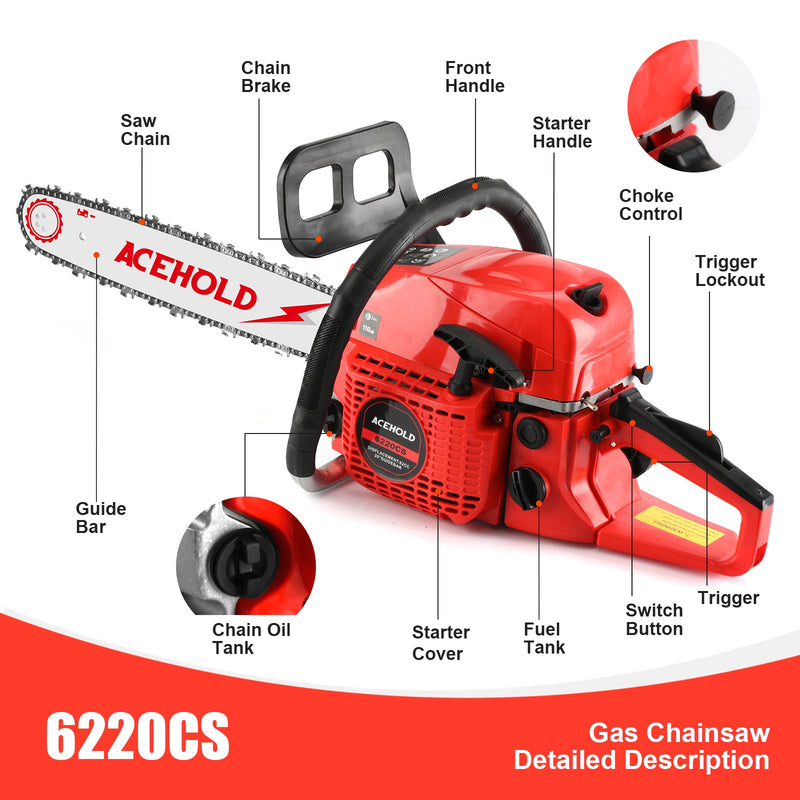 63cc Gas Chainsaw with 20 Inch Bar for Firewood Cutting & Property Work - ACEHOLD - Chainsawdeck