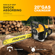 63cc Gas Chainsaw with 20 Inch Bar for Firewood Cutting & Tree Work - PINKWAY - Chainsawdeck