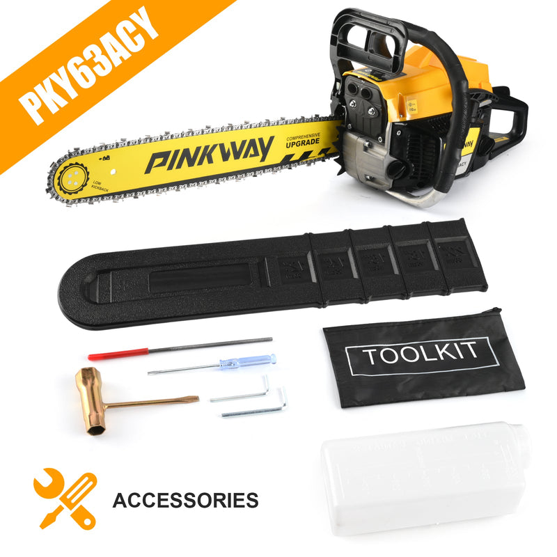 63cc Gas Chainsaw with 20 Inch Bar for Firewood Cutting & Tree Work - PINKWAY - Chainsawdeck