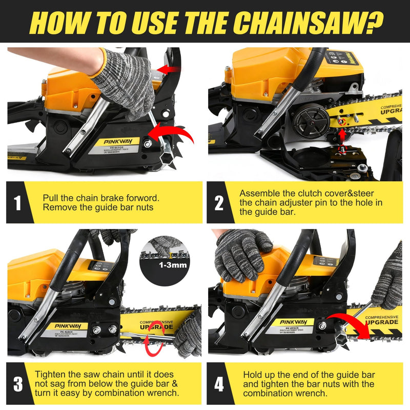 63cc Gas Chainsaw with 20 Inch Bar for Firewood Cutting & Tree Work - PINKWAY - Chainsawdeck