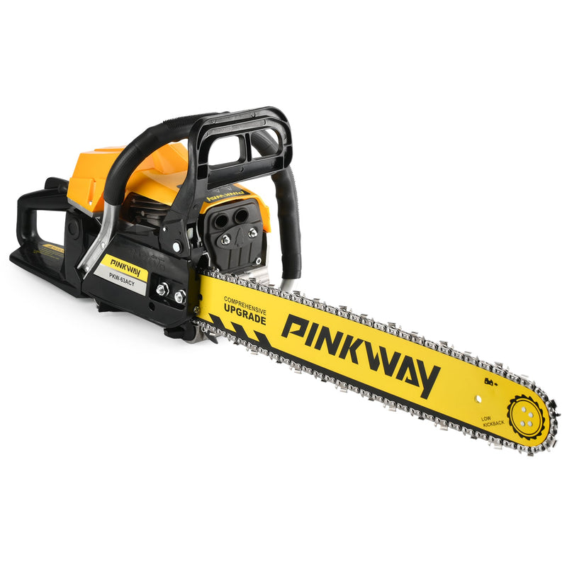 63cc Gas Chainsaw with 20 Inch Bar for Firewood Cutting & Tree Work - PINKWAY - Chainsawdeck