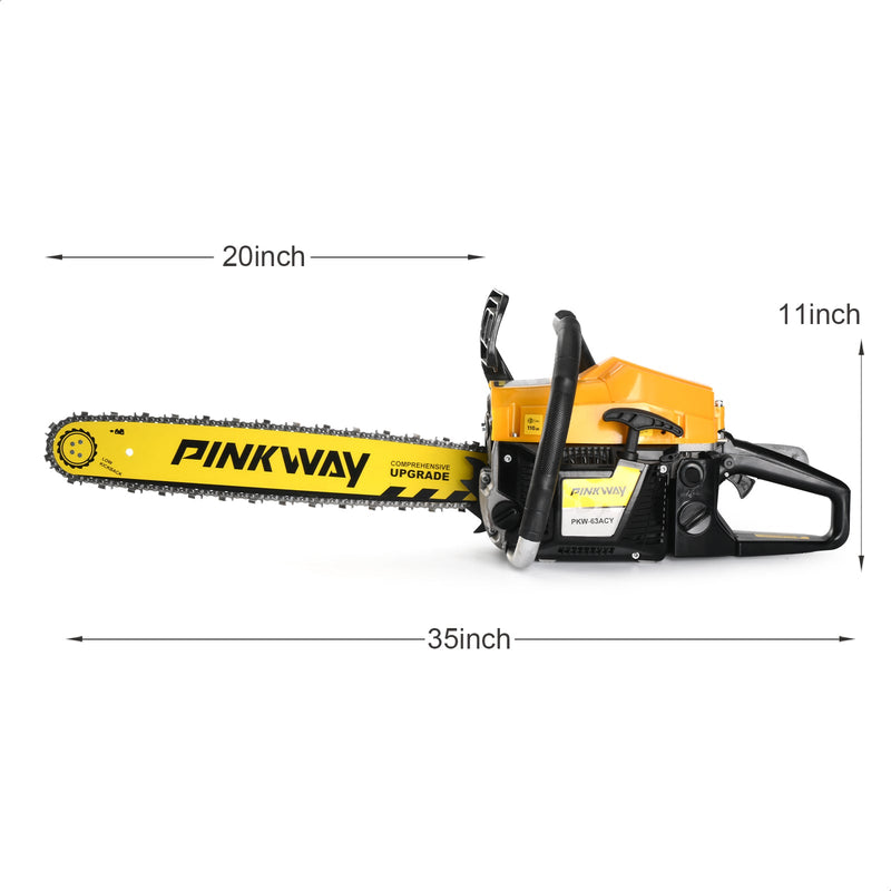 63cc Gas Chainsaw with 20 Inch Bar for Firewood Cutting & Tree Work - PINKWAY - Chainsawdeck