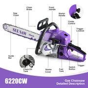 63cc Gas Chainsaw with 20 Inch Bar for Firewood Cutting & Yard Maintenance - SEESAW - Chainsawdeck