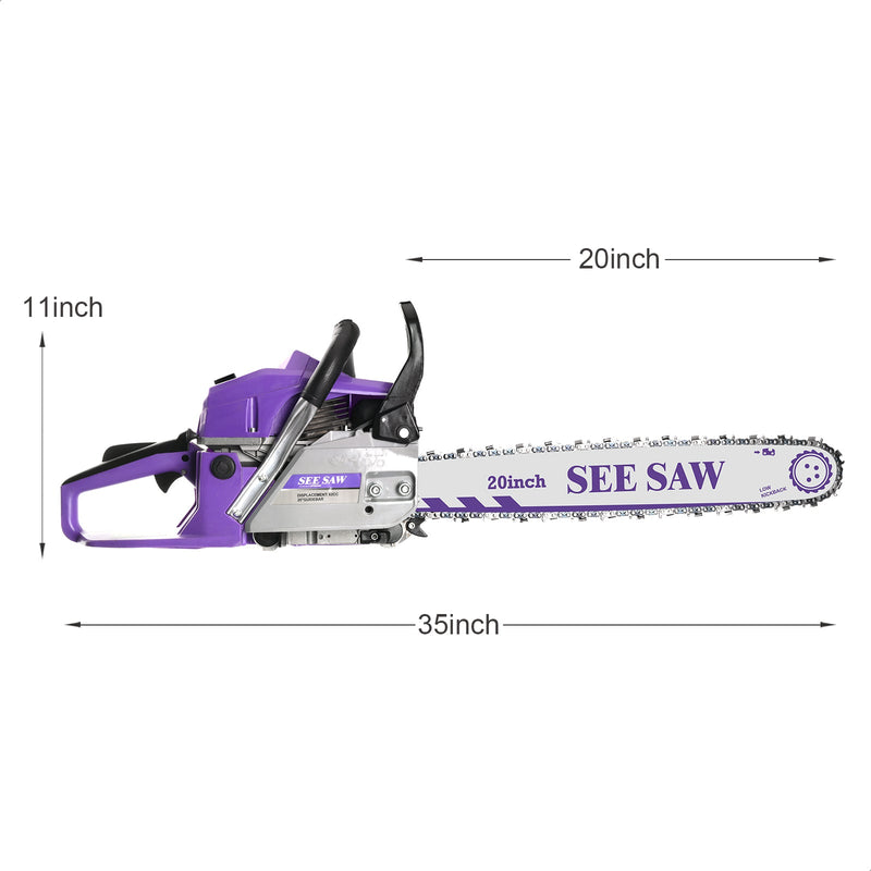 63cc Gas Chainsaw with 20 Inch Bar for Firewood Cutting & Yard Maintenance - SEESAW - Chainsawdeck
