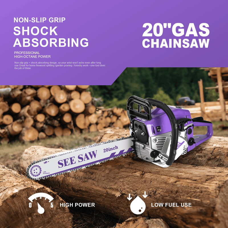 63cc Gas Chainsaw with 20 Inch Bar for Firewood Cutting & Yard Maintenance - SEESAW - Chainsawdeck